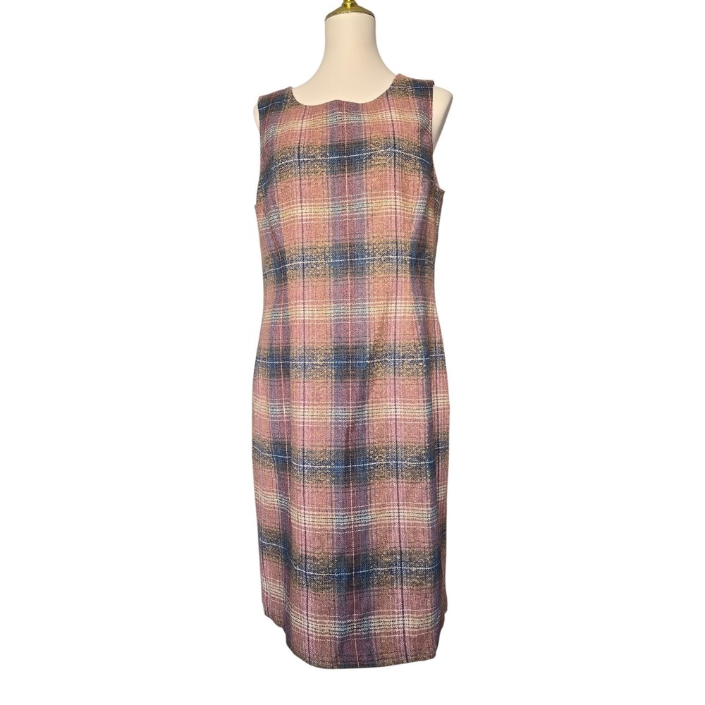 Chadwicks of Boston Plaid Wool Sheath‎ Dress Size 12 Sleeveless Lined Career